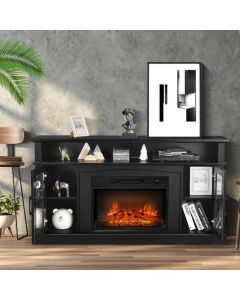 58 Inch Rustic Fireplace TV Stand with 2 Open Storage Compartments