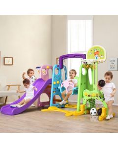 6 in 1 Kids Multifunctional Play Set with Slide Swing and Basketball Hoop