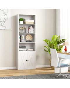 6-Tier Freestanding Bookcase with Farmhouse Style Cabinet Doors