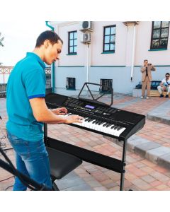 Portable 61-Key Digital Keyboard Piano with Stool and LCD Screen