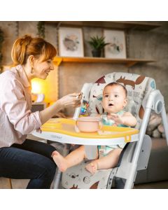 Adjustable Cartoon Patterned Baby High Chair with 3 Recline Positions