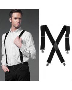 50MM Adjustable Grid Plain Trouser Braces Suspenders Elastic Stratch Band - Black
