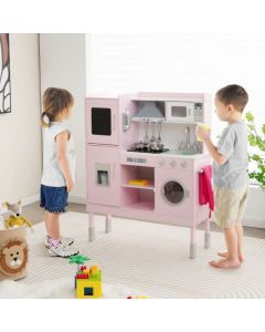 Height Adjustable Wooden Kid Play Kitchen Set with Light