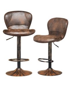 2 Pieces Leather Bar Stool with Adjustable Height and Swivel Gas Lift