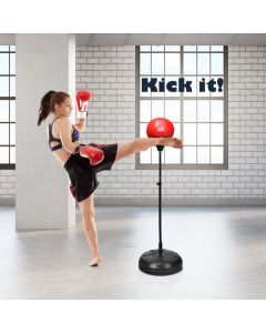 122 - 154cm Height Adjustable Speed Ball Reflex Bag Kit with Stand and Gloves