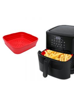 Square Microwavable Air Fryer Silicone Pot Baking Basket Oven Non Stick Reusable Liners - Red