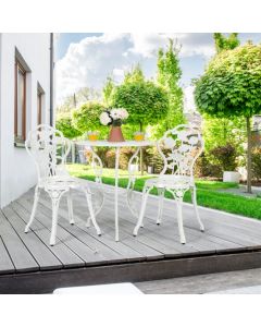 3pcs Aluminium Bistro Dining Table Set with Roses Design-White