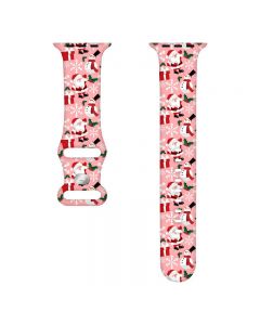 Christmas Silicone Sport Band Wrist Strap Pattern Pink Snow Man for iWatch 42/44/45mm
