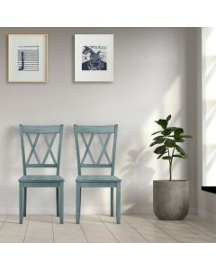 Set of 2 Armless Wood Dining Chairs with Ergonomic Fluted Seat