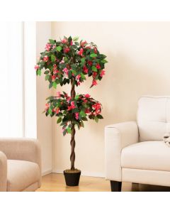 140 CM Artificial Bougainvillea Tree with 252 Flowers and 630 Leaves and Real Wood Trunk