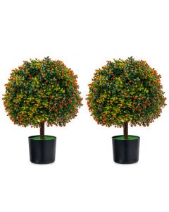 Set of 2 Artificial Boxwood Topiary Ball Tree with Orange Fruit