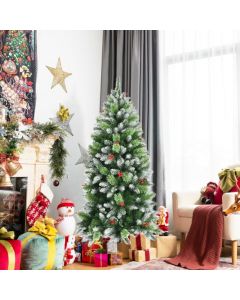 5FT Artificial Christmas Tree with Red Berries and Snow Effect