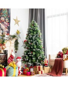 6FT Artificial Christmas Tree with Red Berries and Snow Effect