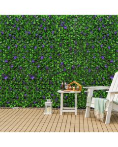 Expandable Artificial Hedge Fence with White and Purple Flowers