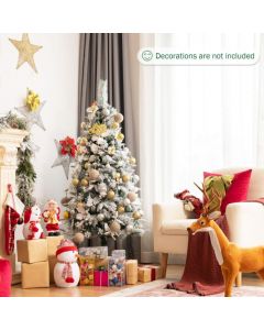 Artificial Snow Flocked Hinged Christmas Tree with Berries and Flowers