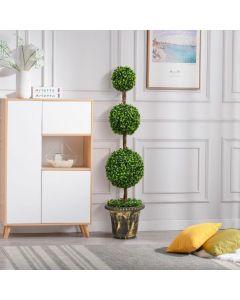 Costway Artificial Triple Ball Shaped Topiary Tree with Wooden Rattan