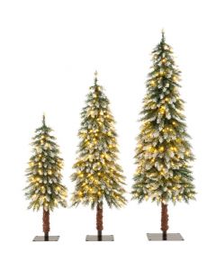 Artificial Xmas Tree Set of 3 with PVC Branch Tips and Warm White LED Lights