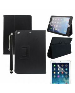Protective Leather Case Cover with Fold Stand + Protective film + Stylus for iPad 5(Air) - Black