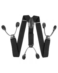 Youth Adjustable Heavy Duty Trouser Belt Suspender Elastic Metal Button Braces - Black