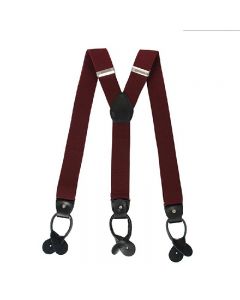 Youth Adjustable Heavy Duty Trouser Belt Suspender Elastic Metal Button Braces - Wine Red