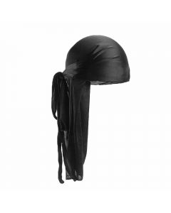 Fashion Unisex Men and Women Headscarf Headdress Bandana Durag Headwear Faux Soft Silk Pirate Cap Wrap - Black