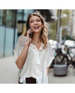 Plus Size Womens V Neck Lace Tops Shirt Ladies Summer Casual Blouse Pullover Tee - White 2XL