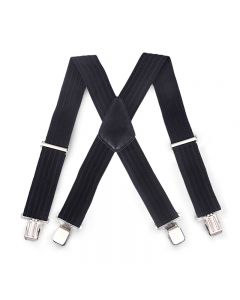 Black Stripes 50mm Wide Heavy Duty Suspenders Adjustable Unisex Trousers - Black
