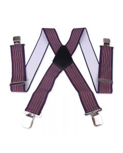 Heavy Duty Unisex Plain Braces Elastic Wide Durable Trouser Stripe Suspender - Wine Red