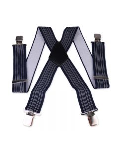 Heavy Duty Unisex Plain Braces Elastic Wide Durable Trouser Stripe Suspender - Blue
