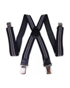 Mens 40mm High Elasticity Braces Fashion Trousers Suspenders - Grey Stripes