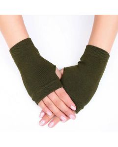 Fingerless Arm Warm Winter Gloves Hand Long Warmer Mittens for Women Men - Army Green