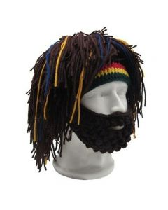 Crochet Woolen Wig Cap Mask Hat Mask Warm Character Play Hat Cap with Whiskers