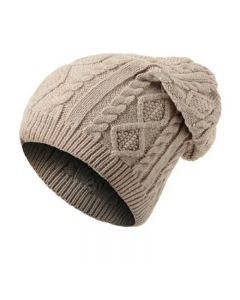 Mens Ladies Knitted Woolly Winter Oversized Slouch Beanie Hat Cap Skateboard - Beige