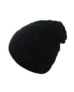 Mens Ladies Knitted Woolly Winter Oversized Slouch Beanie Hat Cap Skateboard - Black