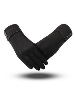 Finger Touch Screen Winter Gloves Women Warm Thick Fleece Lined Thermal for Ladies - Black