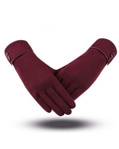 Finger Touch Screen Winter Gloves Women Warm Thick Fleece Lined Thermal for Ladies - Wine Red