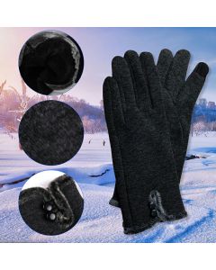 Ladies Winter Gloves Touch Screen Fleece Thick Warm Comfy Soft Fur Lined Thermal Gloves - Black