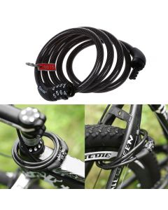 Bicycle Bike Coded Lock Spiral Steel Cable Anti-theft Combination Lock - Black