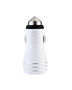 5V 2.4A / 1A Dual USB Car Socket Charger Mini Bullet Safety Hammer Car Charger for Smart Mobile Phones - White