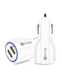 Dual USB Car Charger QC 3.0 Charging Adapter 3.1A Vehicle Charger Adapter - White