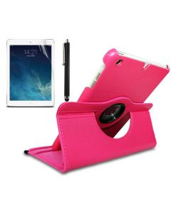 360 Degree Rotating Flip Case with Stylus Pen and Screen Film for iPad mini 2/3 - Hot Pink