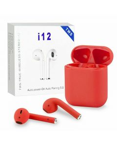 i12 5.0 TWS Bluetooth Headphones Candy Colour Outlook Touch Control Wireless Earphones Fit with Android iOS Microsoft - Red
