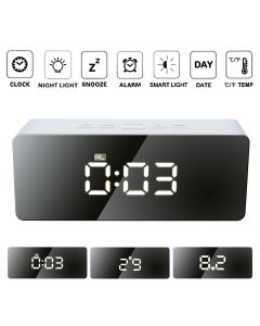 Digital Mirror LED Snooze Alarm Clock Time with Temperature Night Mode