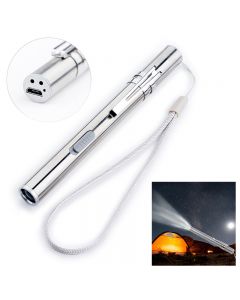 Stainless Steel USB Rechargeable LED Flashlight Mini Torch Light Pen Glare