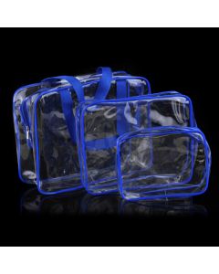 Travel Transparent Cosmetic Bag PVC Zipper Clear Makeup Bags Wash Bag - Blue