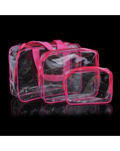 Travel Transparent Cosmetic Bag PVC Zipper Clear Makeup Bags Wash Bag - Rose Red
