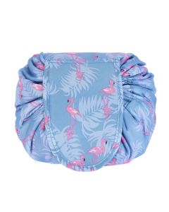 Portable Makeup Drawstring Bags Storage Travel Pouch Cosmetic Bag - Blue Flamingo