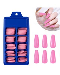 Long Fake Nails Acrylic Artificial False Nail Tips Stick on Full Nail 100 pcs - Peach