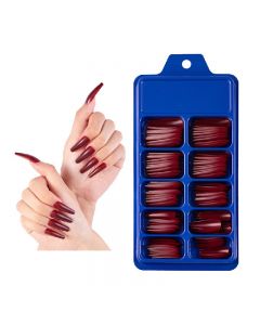 Long Fake Nails Acrylic Artificial False Nail Tips Stick on Full Nail 100 pcs - Red