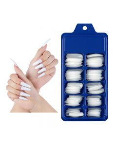 Long Fake Nails Acrylic Artificial False Nail Tips Stick on Full Nail 100 pcs - White